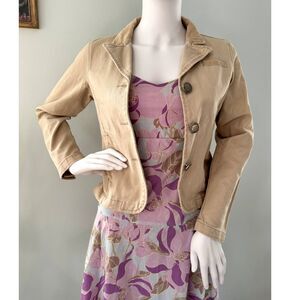 Vintage Y2k Paris Blues Tan Khaki Casual Blazer Suit Jacket size JR XS